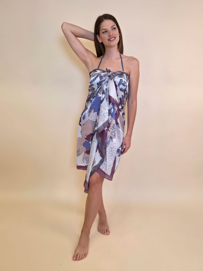 Šal/Pareo 12 - viscose Hieroglyphs/Big Flower - burgundy