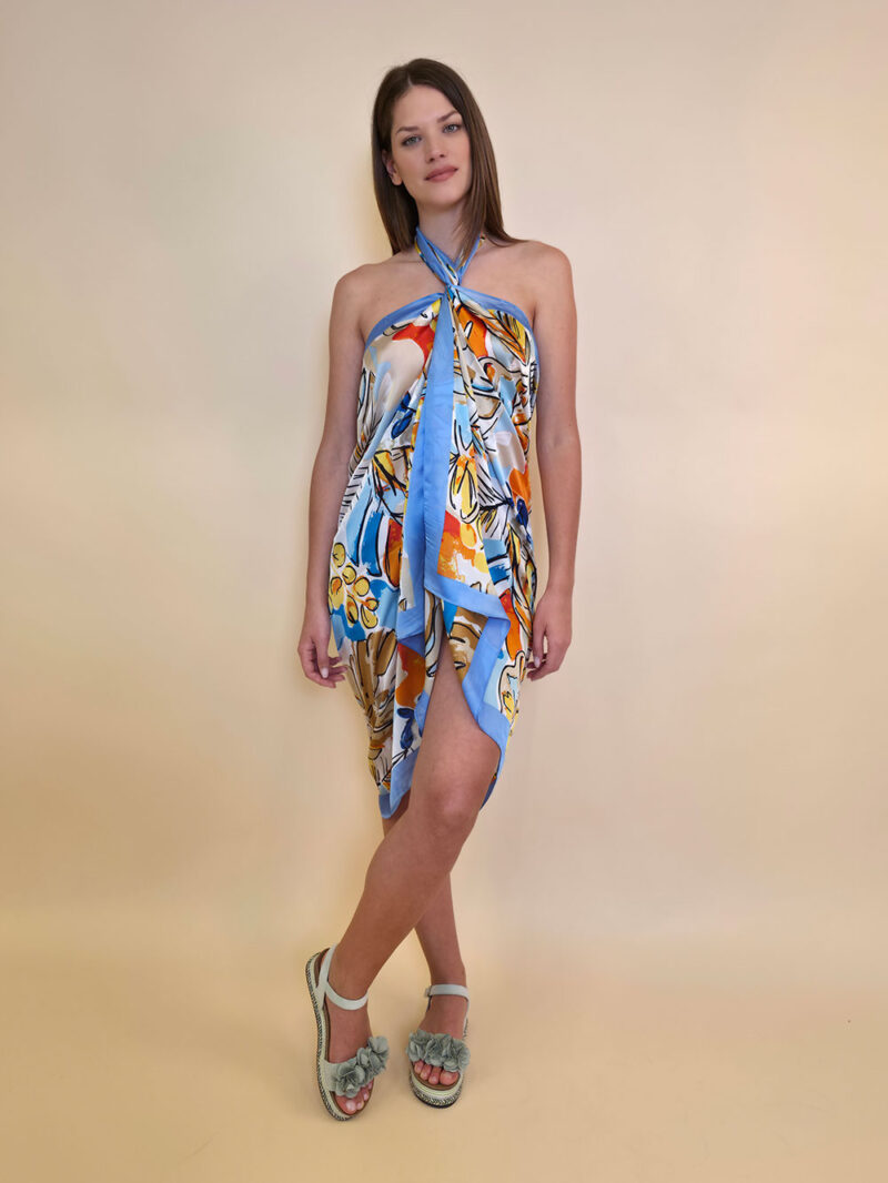 Šal/Pareo 12 - viscose Philodendron - blue