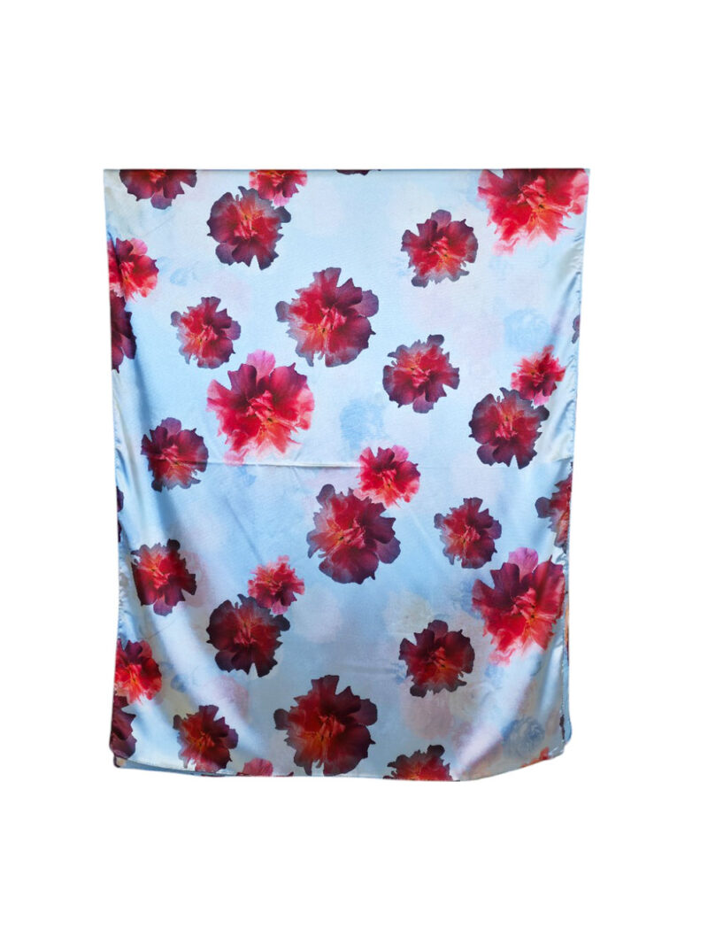 Šal 15 - double face saten 70x170 Red Flowers/Božuri