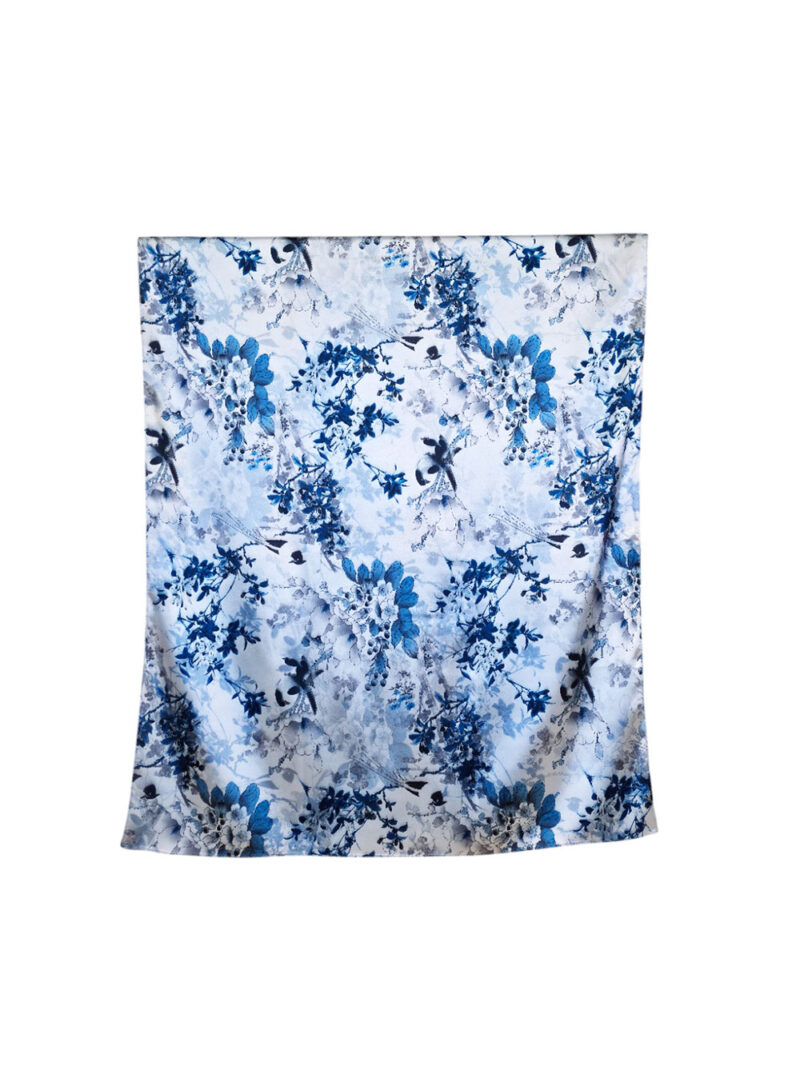 Šal 15 - double face saten 70x170 Birds in blue garden
