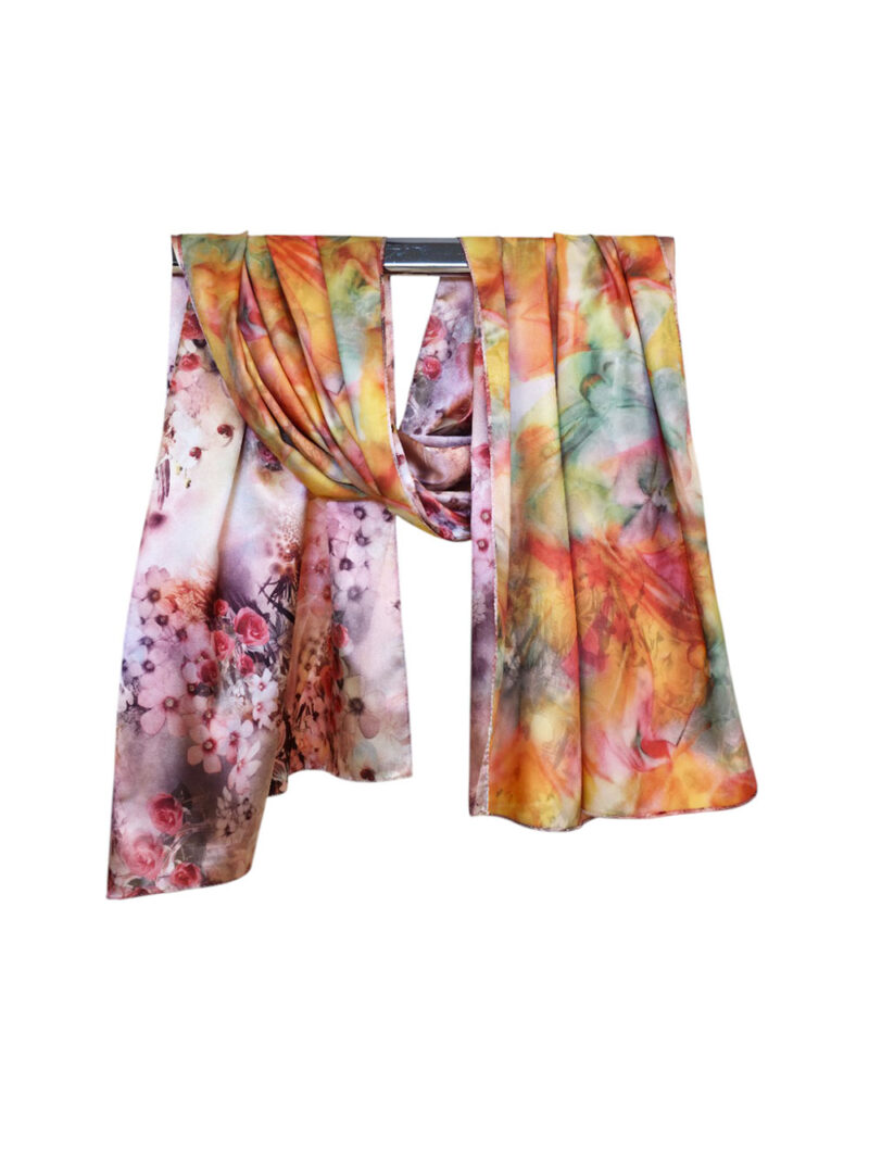 Šal 15 - double face saten 70x170 Small Pink Roses/Yellow Pastel