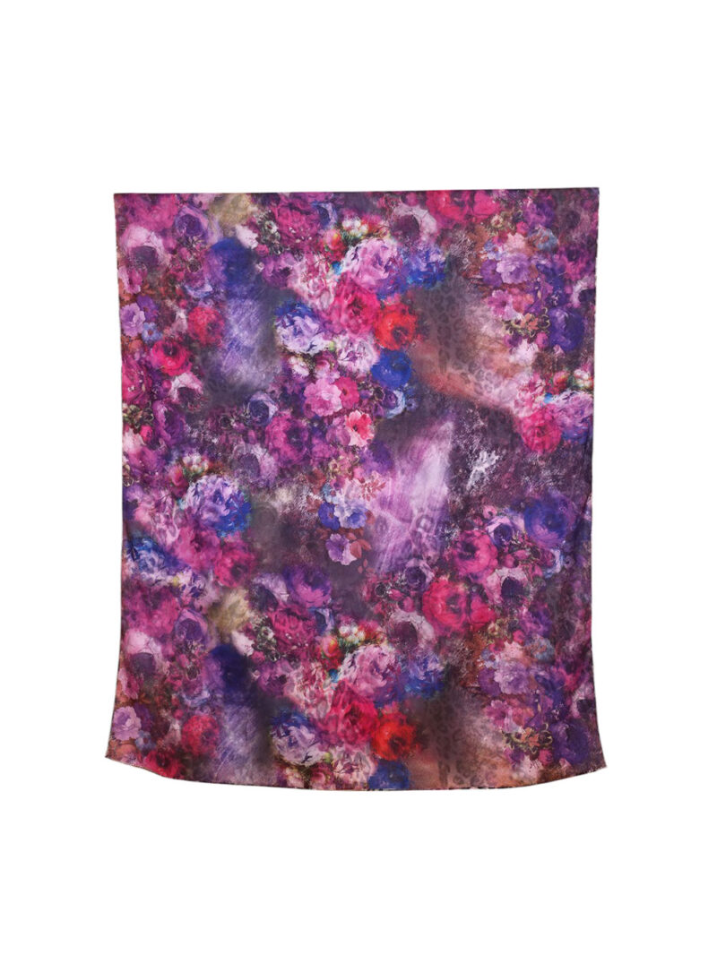 Šal 15 - double face saten 70x170 Animal Roses/Purple Peonies