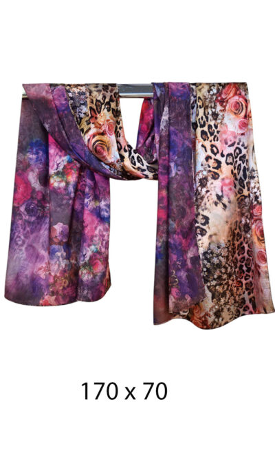 Šal 15 - double face saten 70x170 Animal Roses/Purple Peonies