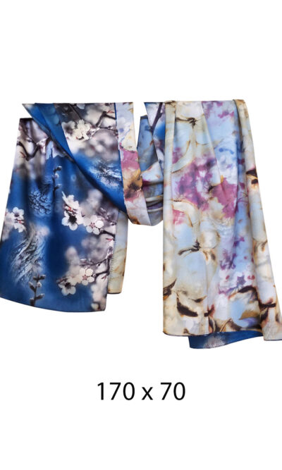 Šal 15 - double face saten 70x170 Cherry Blossom/Pastel flowers