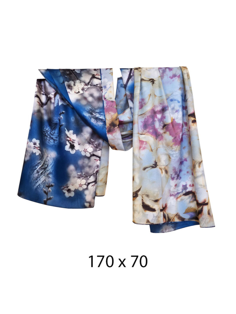 Šal 15 - double face saten 70x170 Cherry Blossom/Pastel flowers