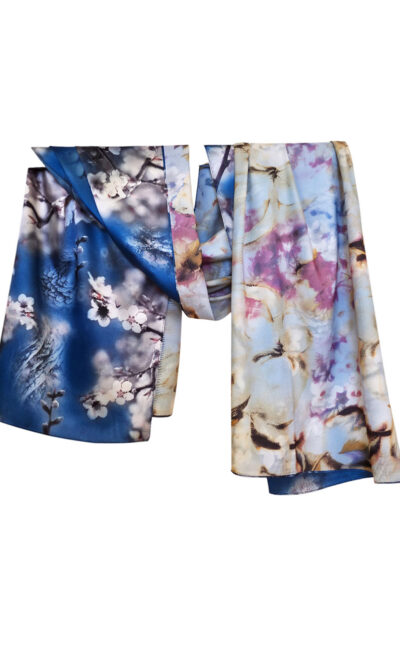 Šal 15 - double face saten 70x170 Cherry Blossom/Pastel flowers