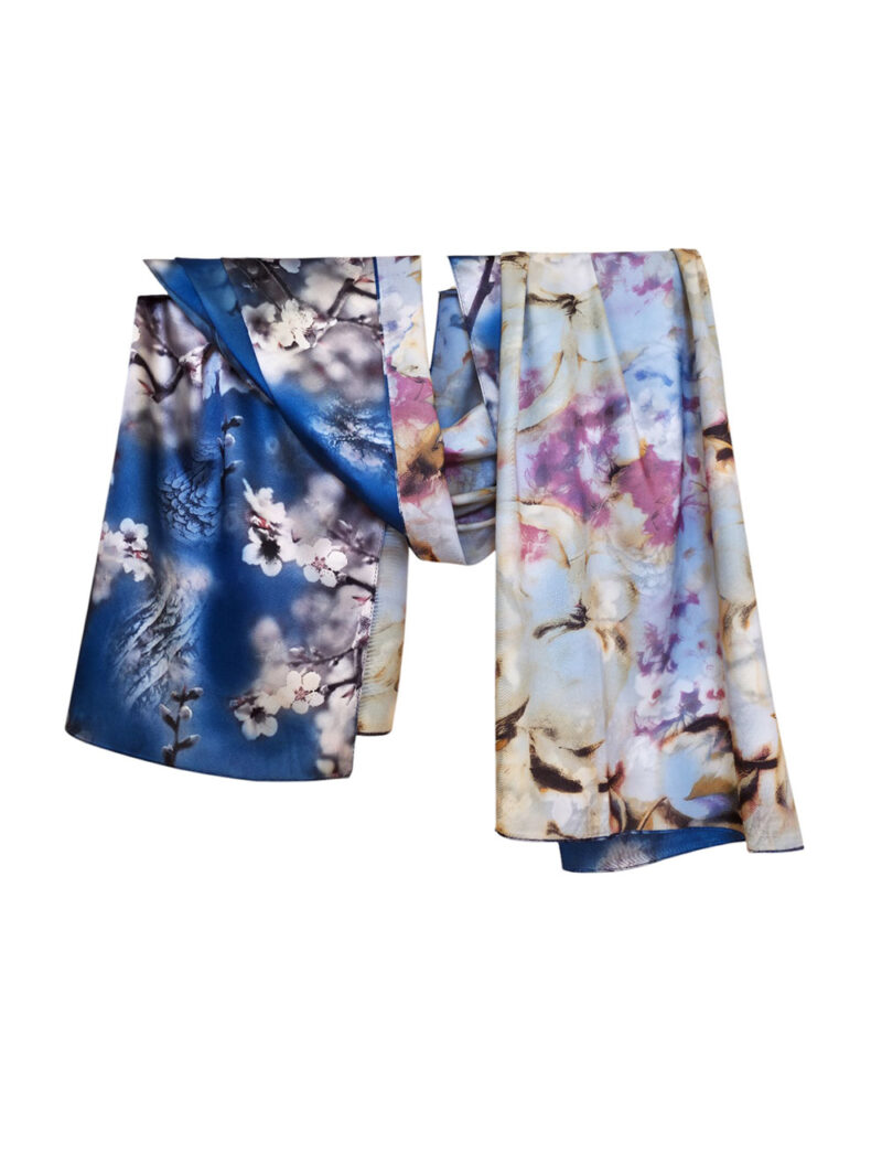Šal 15 - double face saten 70x170 Cherry Blossom/Pastel flowers