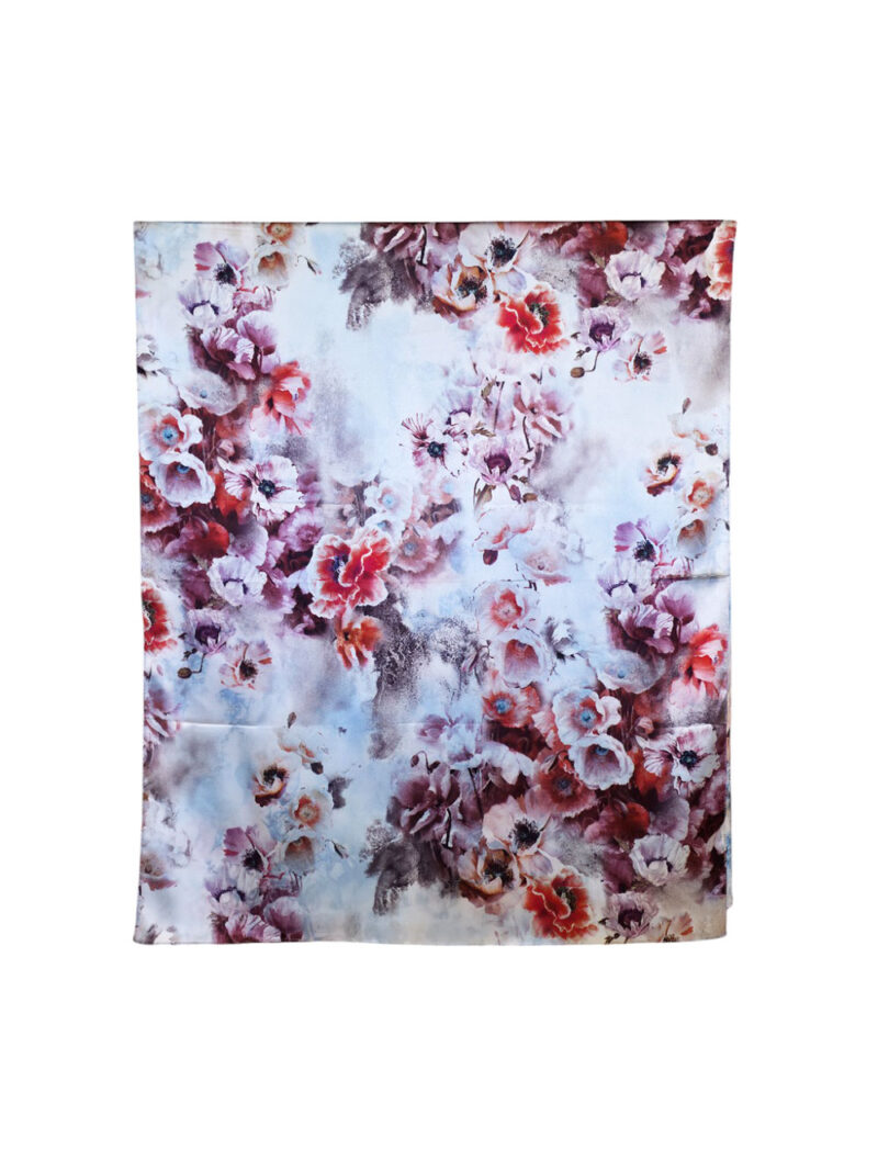 Šal 15 - double face saten 70x170 Roses on Blue/Poppies