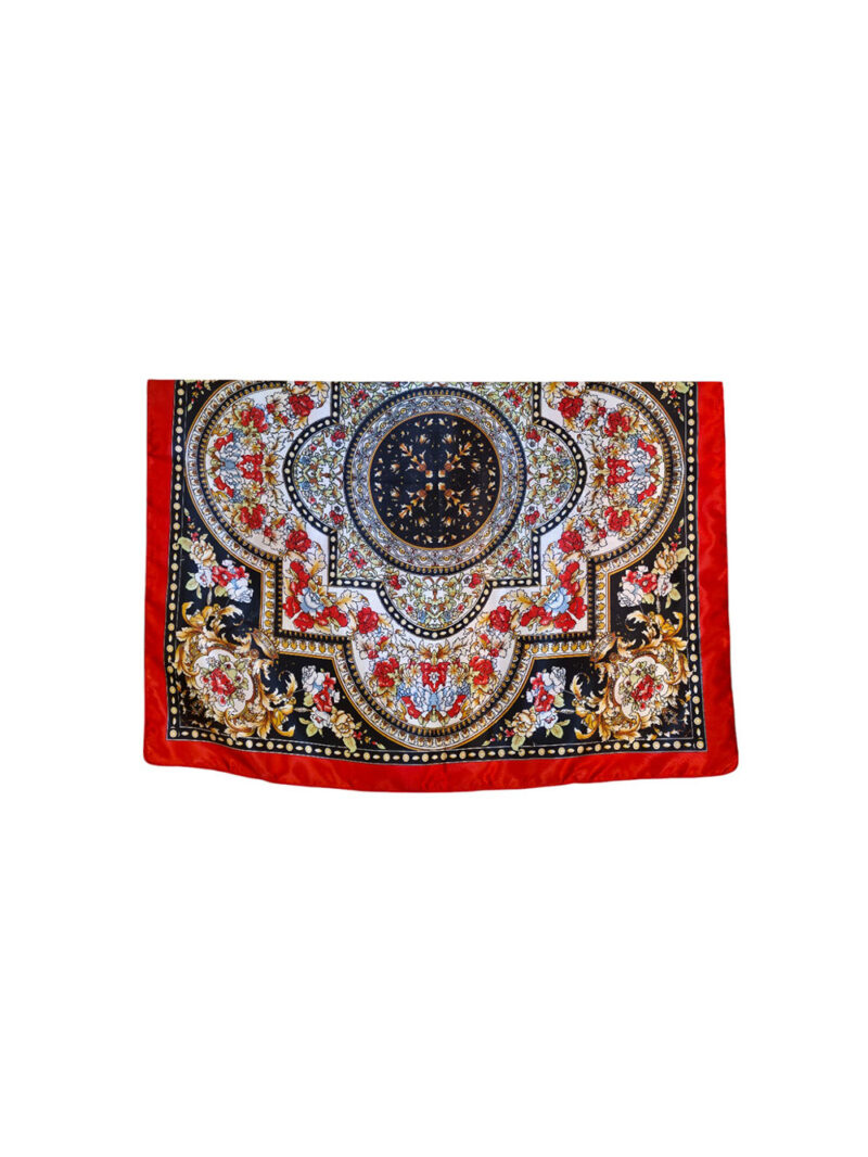 Šal 11 - silk/viscose 90x90 Floral Arabesca - red