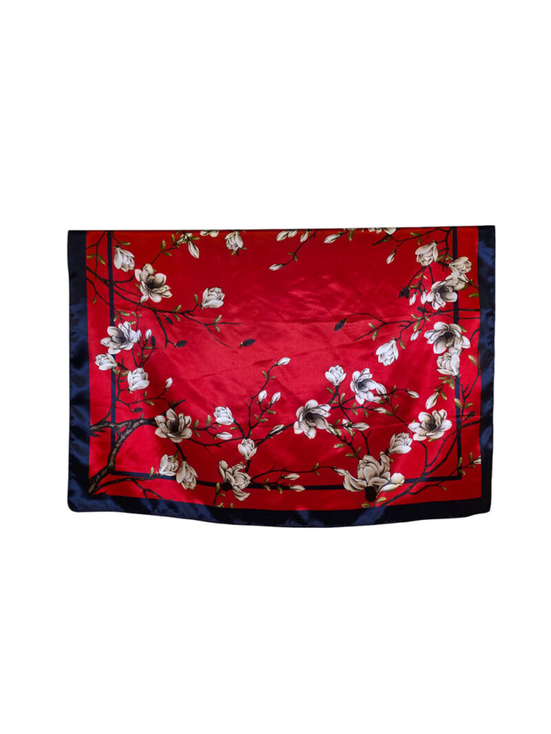 Šal 11 - silk/viscose 90x90 Magnolias - red