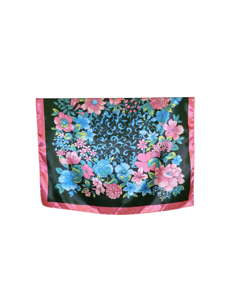 Šal 11 - silk/viscose 90x90 Peonies - b.green