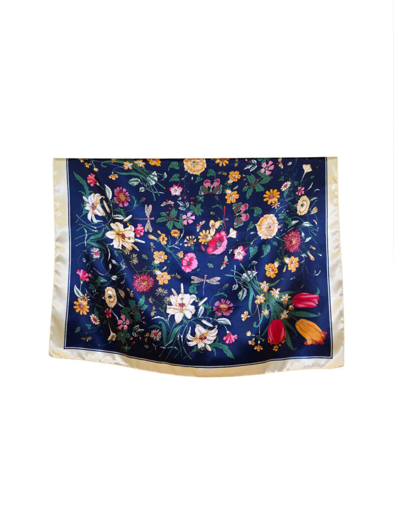 Šal 11 - silk/viscose 90x90 Butterflies - navy