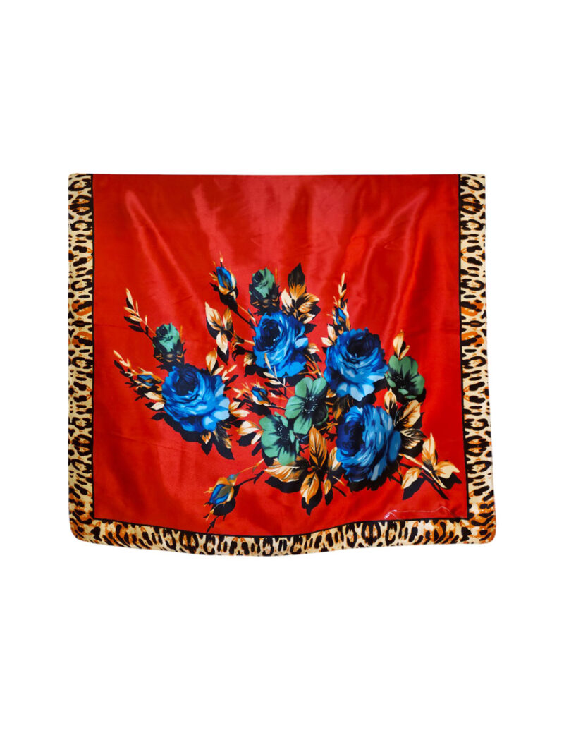 Šal 11 - silk/viscose 90x90 Roses/Animal - red