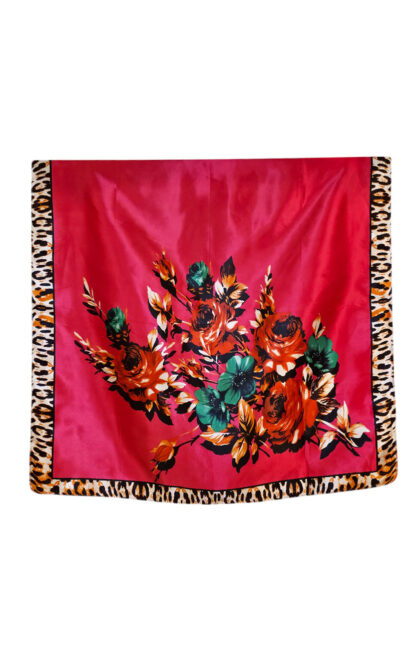 Šal 11 - silk/viscose 90x90 Roses/Animal - fuxia
