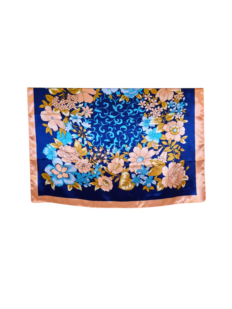 Šal 11 - silk/viscose 90x90 Peonies - navy
