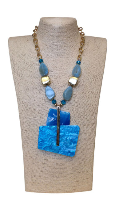 Ogrlica 32 - E medallion asymmetric - blue