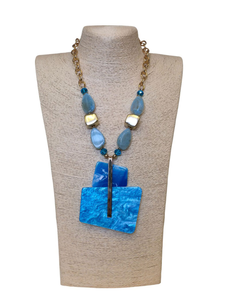 Ogrlica 32 - E medallion asymmetric - blue