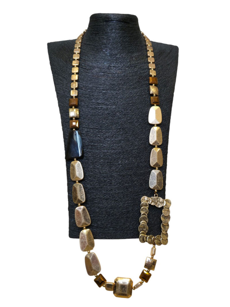Ogrlica 32 - E kockice/pravokut - gold/brown