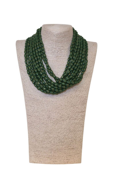 Ogrlica 24 - E wooden rice pearls - b.green