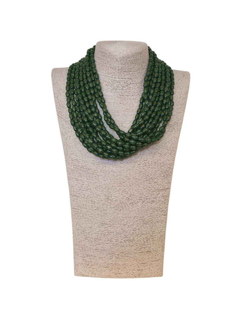 Ogrlica 24 - E wooden rice pearls - b.green