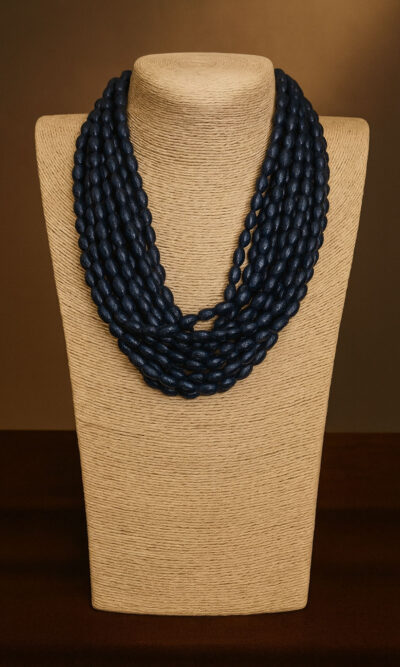 Ogrlica 24 - E wooden rice pearls - navy