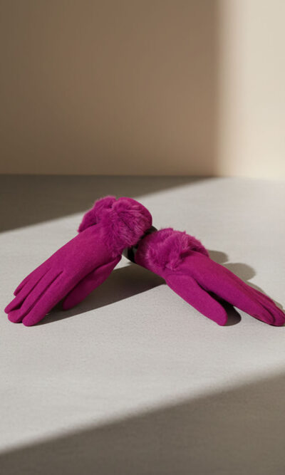 Rukavice 21 - E mašna krzno - fuxia