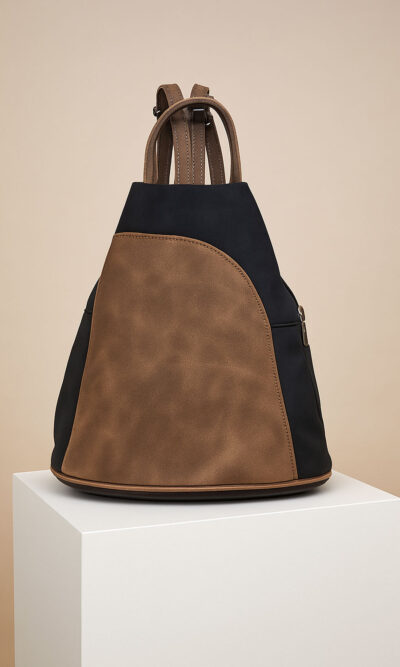 Torba 34 - ruksak suede bicolor - black/camel