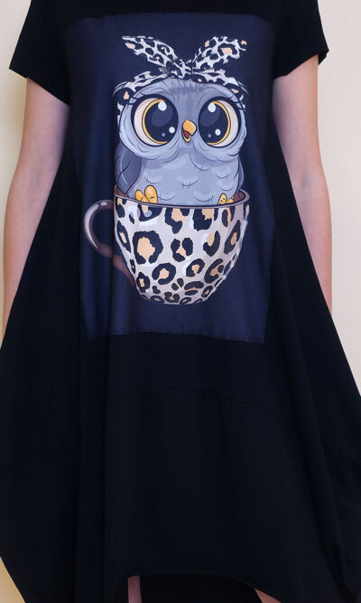 Haljina 27 Yavari - kratki rukav - black - Sovica animal cup black