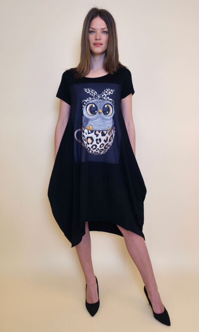 Haljina 27 Yavari - kratki rukav - black - Sovica animal cup black