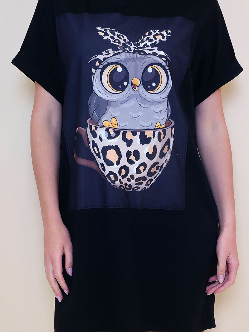 Haljina 23 Mayo - kratki rukav - black - Sovica animal cup black