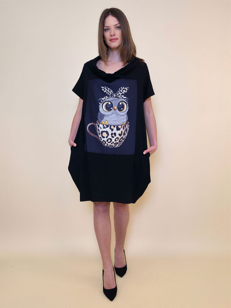 Haljina 29 ElDorro - kratki  rukav - black - Sovica animal cup black
