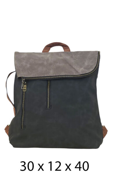 Torba 48 COCO - ruksak suede bicolor preklop 3 zips - black/soil