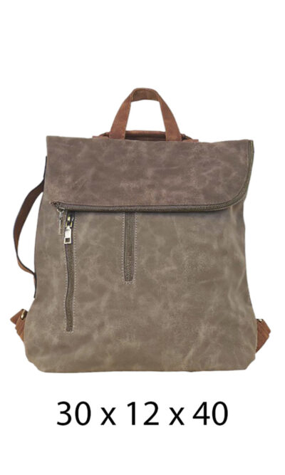 Torba 48 COCO - ruksak suede bicolor preklop 3 zips - khaki/coffee