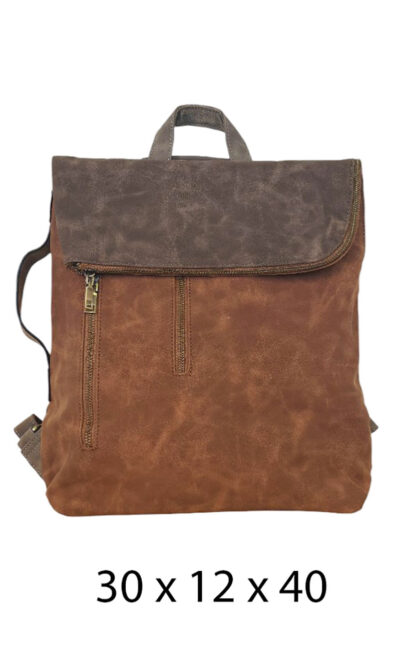 Torba 48 COCO - ruksak suede bicolor preklop 3 zips - brown/coffee