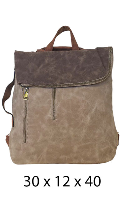 Torba 48 COCO - ruksak suede bicolor preklop 3 zips - soil/coffee