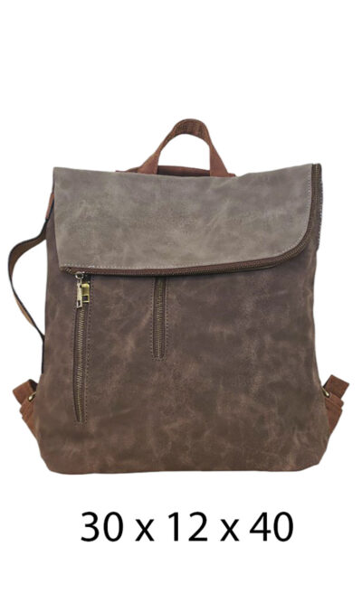 Torba 48 COCO - ruksak suede bicolor preklop 3 zips - coffee/soil