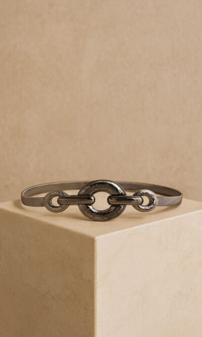 Remen 38 - AM metal elastic 1+2 onyx buckles - silver