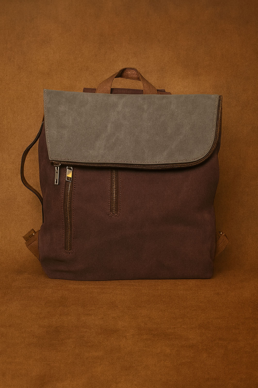 Torba 54 COCO - ruksak suede bicolor preklop 3 zips - burgundy/soil