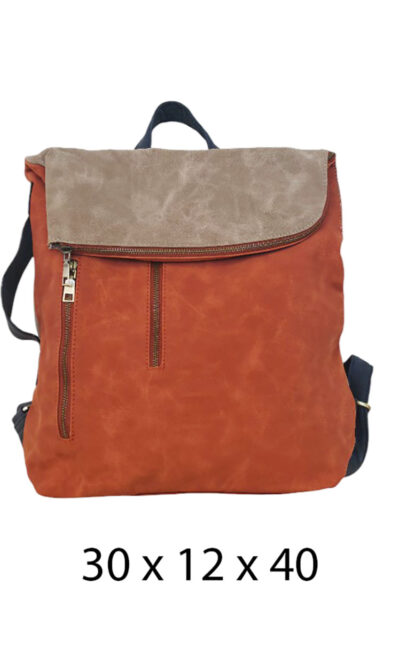 Torba 48 COCO - ruksak suede bicolor preklop 3 zips - orange/khaki