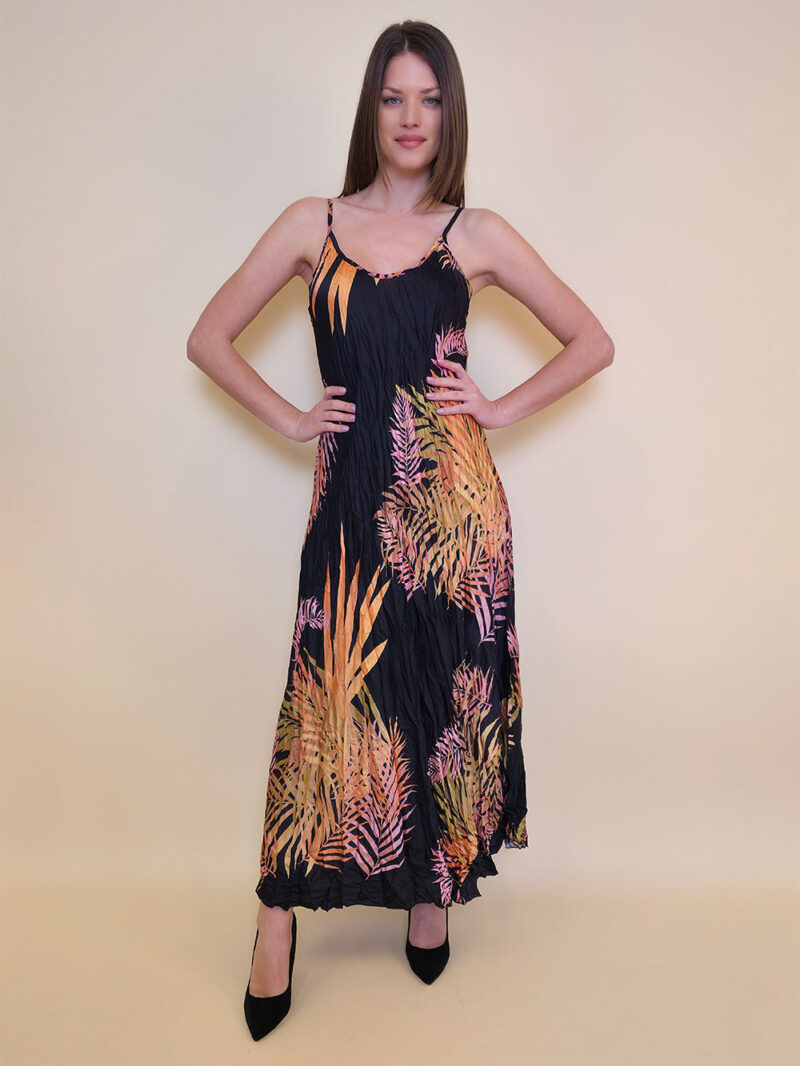 Haljina 40 Marrakesh - saten gužvana palm leaves - black