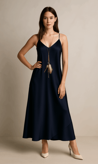 Haljina+ogrlica /pojas 30 Marrakesh - saten UN - navy
