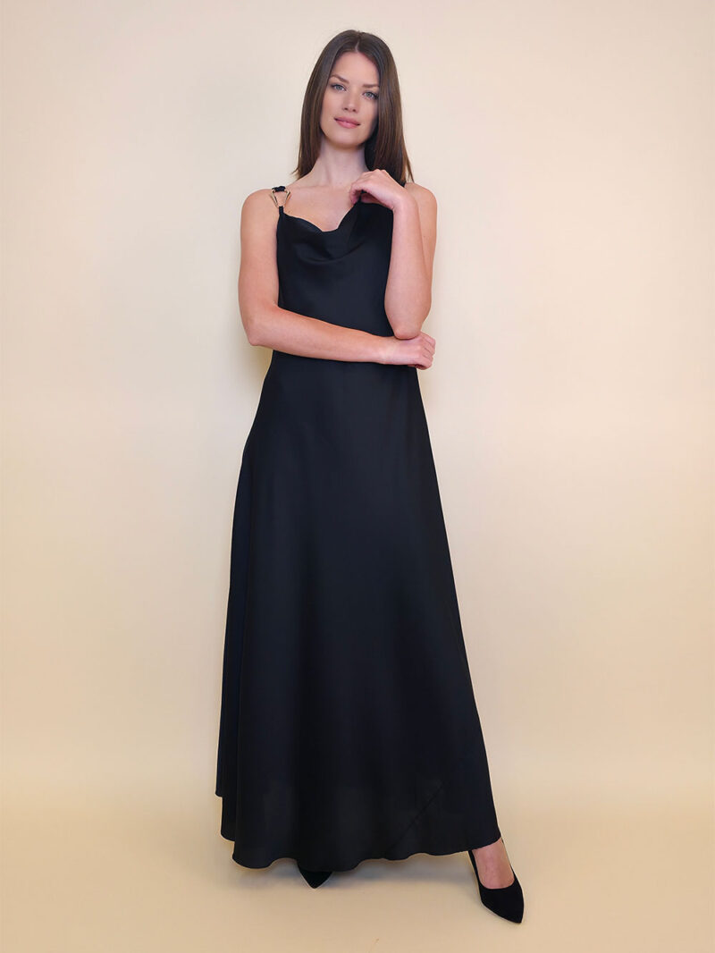 Haljina 40 Corinne - saten UN kopča naramenica - black