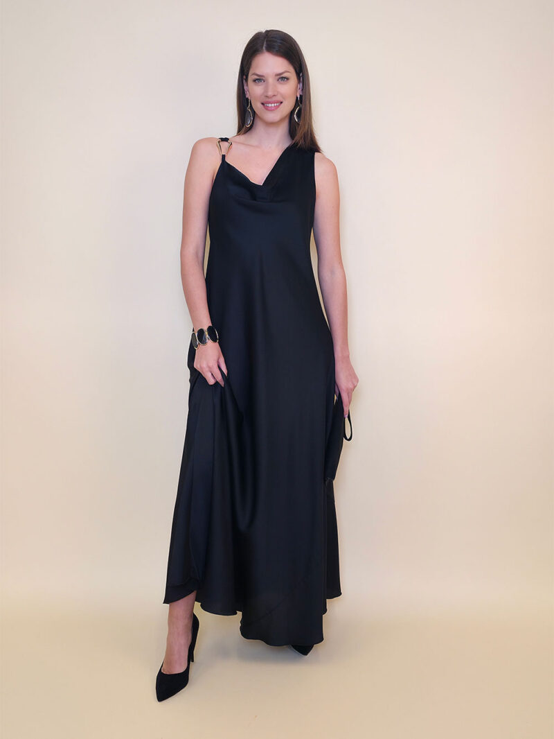 Haljina 40 Corinne - saten UN kopča naramenica - black