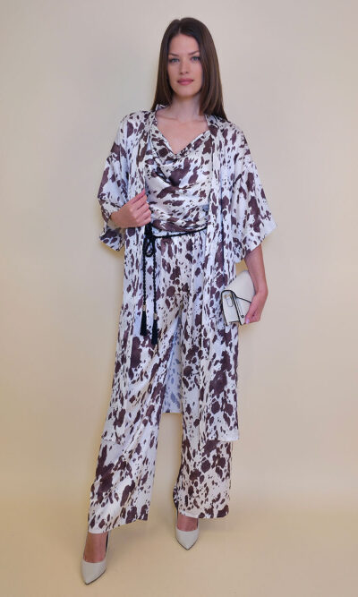 Kimono 47 Charleston - saten print - panna/brown