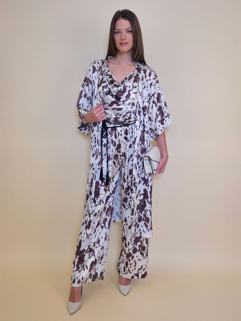 Kimono 47 Charleston - saten print - panna/brown