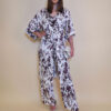 Kimono 47 Charleston - saten print - panna/brown