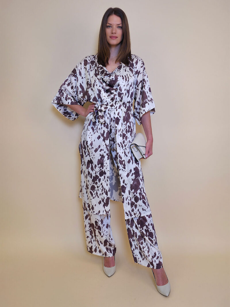 Kimono 47 Charleston - saten print - panna/brown