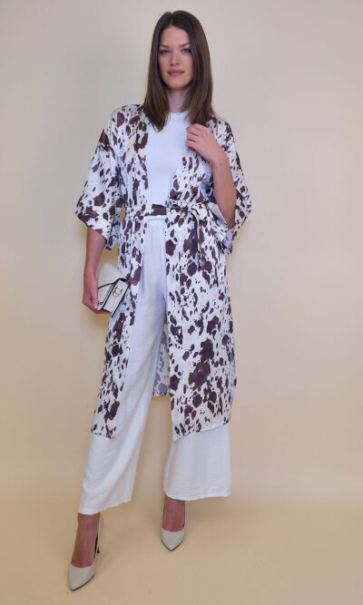 Kimono 47 Charleston - saten print - panna/brown