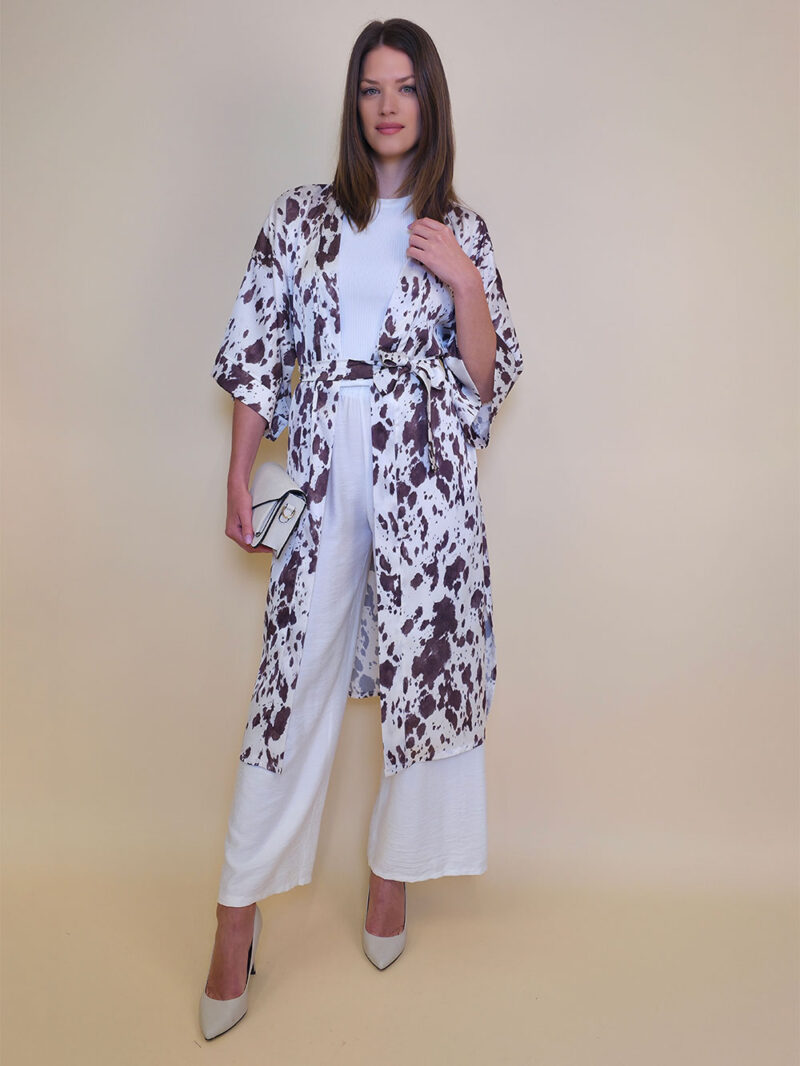 Kimono 47 Charleston - saten print - panna/brown