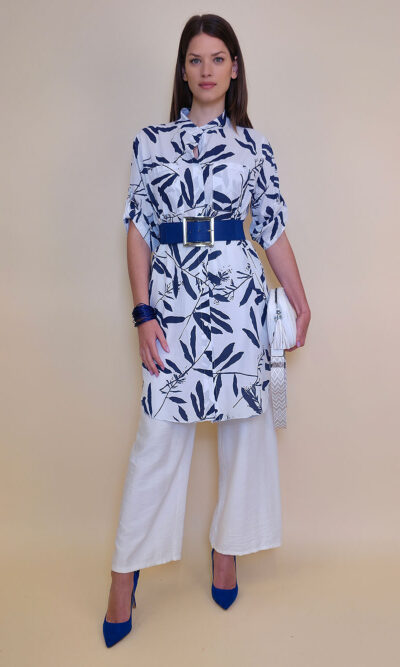 Košulja 37 Ballard - cotton print oleander - white/navy